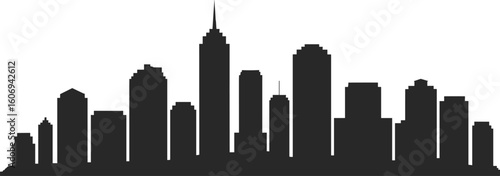 City skyline silhouette, urban buildings, skyscraper landscape, modern architecture, downtown view, real estate concept, metropolitan design, night cityscape, city outline, vector graphic