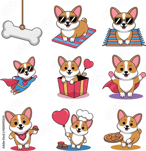 Cute Corgi Adventures: Adorable illustrations of corgis in various playful and charming poses.