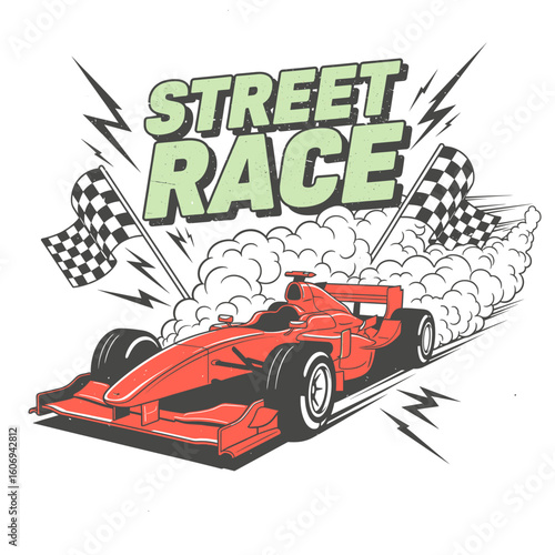 Formula One car artwork. Belgian grand prix street race design. F1 car print design for t shirt print, poster, sticker, background and other uses. Racing club vector t-shirt print design. 
