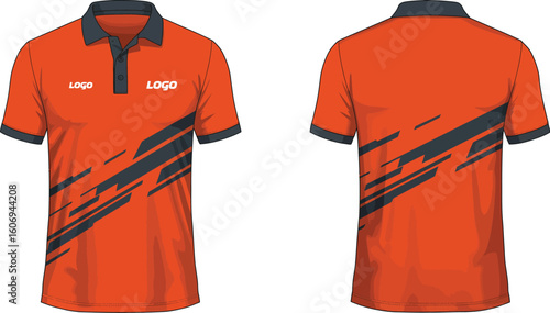 Flat Vector Orange and Charcoal Polo Shirt Mockup