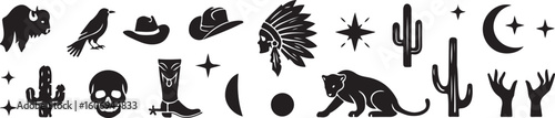 Bison crow cowboy hat skull cactus moon panther hands western hat