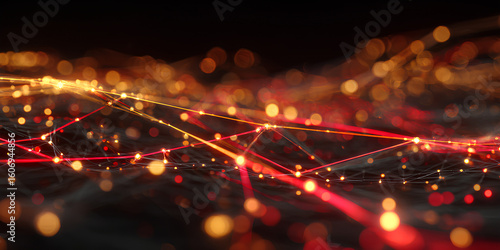 Abstract network of glowing red and orange lights and connections