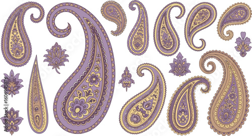 Paisley pattern design with floral elements textile print fabric background art work