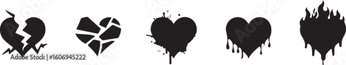 Broken shattered dripping burning hearts vector