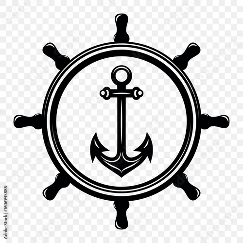 Canvastavla Vector Vintage Anchor and Helm Wheel
