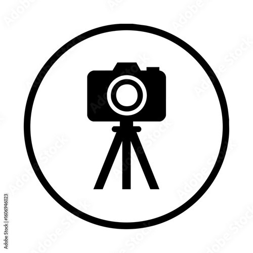 Camera on tripod icon black silhouette on transparent background
