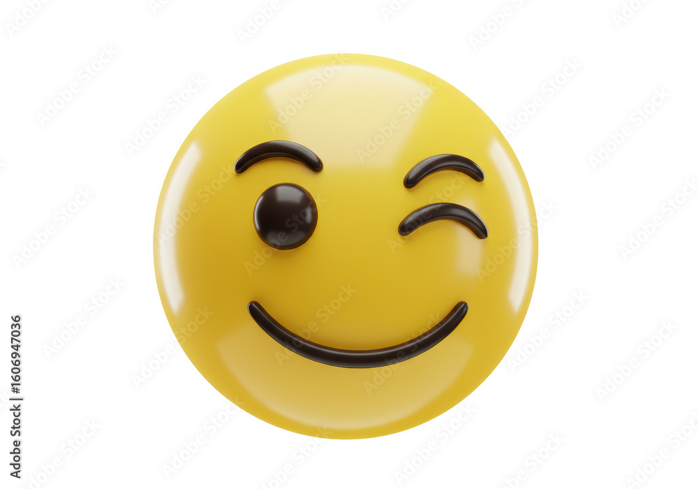 Fototapeta premium Isolated Yellow Winking Emoji Conveying Playfulness and Approval