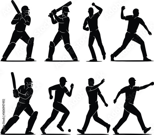 Vector Silhouettes of Baseball Players in Action Poses
