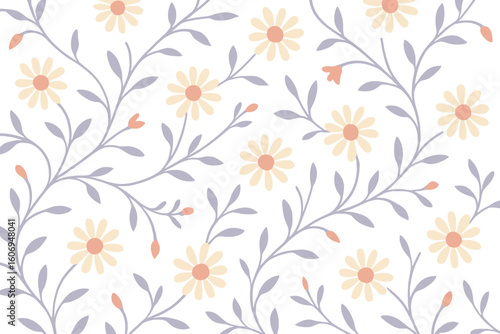 Wallpaper Mural Delicate yellow floral pattern with grey twigs and leaves Torontodigital.ca
