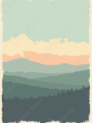 Lawton, OK – Comanche Peak Vista and Wichita Mountains in peak gray, prairie green, sky pastel, and dawn peach