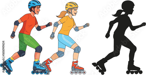 Rollerblading roller skates inline skating skaters helmet safety gear activity fun sport