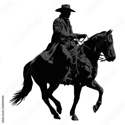 Vector silhouette of a cowboy riding a horse
