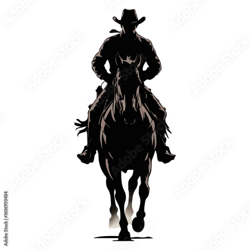 Vector silhouette of a cowboy riding a horse