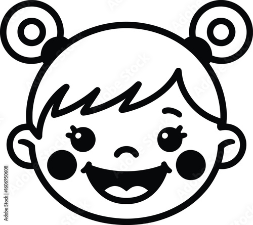  Adorable Happy Cartoon Baby Face with Pigtails Vector Icon