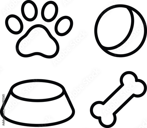 Set of Pet Care Essentials and Play Icons Vector Illustration