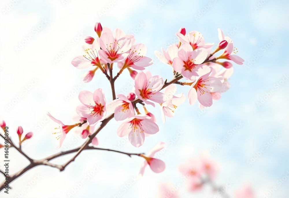 Tranquil Blue Sky with Blossoming Cherry Branch Tranquil Blue Sky with Blossoming Cherry Branch