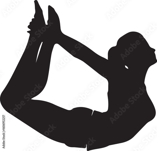 Silhouette of a woman performing a yoga bow pose
