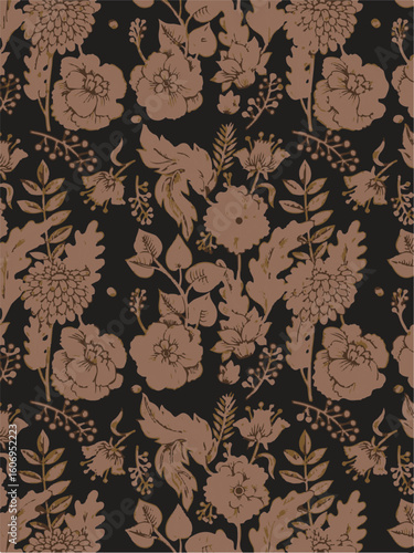 Purple and orange flowers on a white background, light colors, soft. watercolor flower seamless pattern. Watercolor print in rustic vintage style, textile or wallpaper.