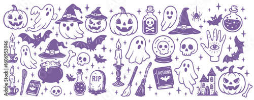 Collection of spooky illustrations Halloween vector set  icons