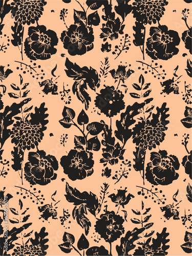 Purple and orange flowers on a white background, light colors, soft. watercolor flower seamless pattern. Watercolor print in rustic vintage style, textile or wallpaper.