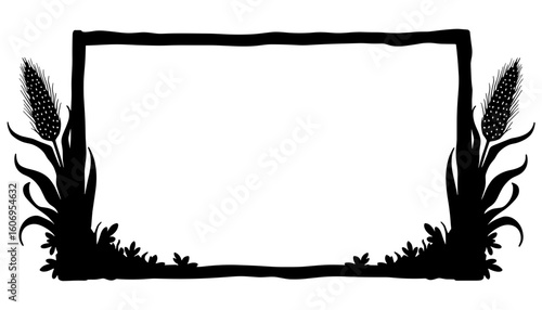 Silhouette rectangular frame with corn stalks – Fall harvest decor, rural touch