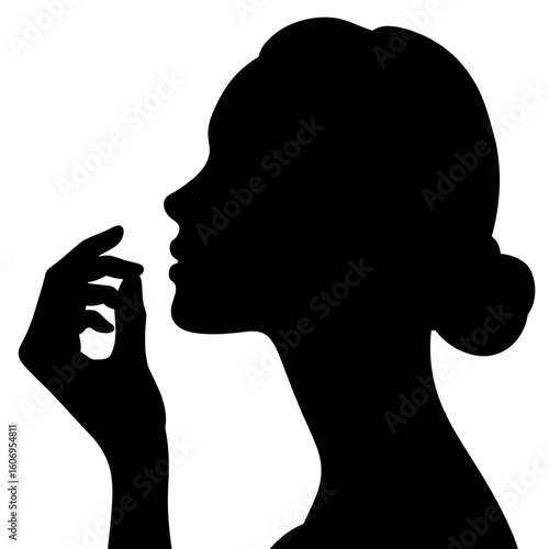 Silhouette of woman applying soothing gel to cheekbone – skincare relief, beauty routine