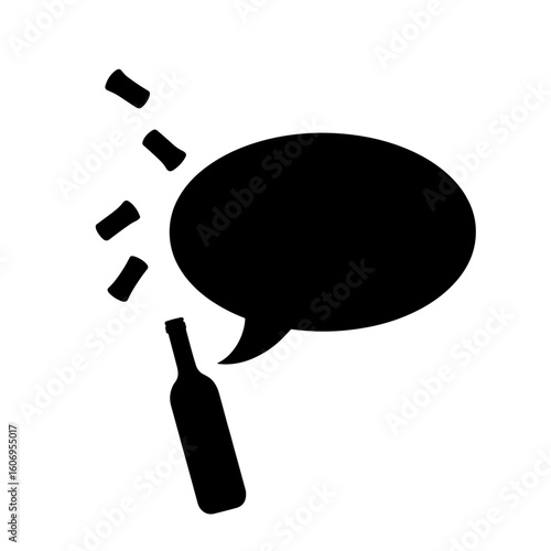 Silhouette of speech bubble and bottle with flying cork – Celebration burst, festive release