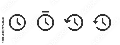Clock icon. Time vector illustration. Schedule, deadline and reminders symbol. Can indicate history, past or future events sign. Useful for apps, archives, and time-related functions pictogram.