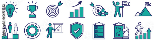 Process and Success Icon Set – Business Planning, Goal Achievement, and Development Icons

