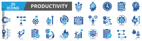Productivity icon collection blueprint style