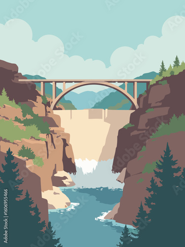 Hoover, AL – Hoover Dam Spillway Bridge and lake in bridge gray, lake blue, dam beige, and pine green