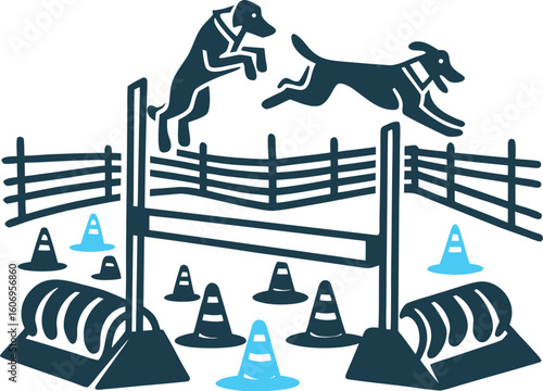 Dog Agility Course: Hurdle Jump Illustration Agility Course A hurdle jump