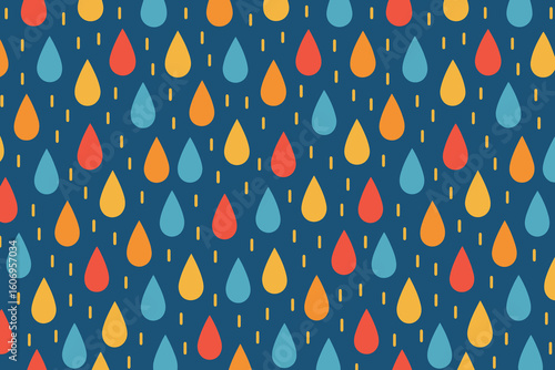 Vibrant teardrop pattern on dark blue background seamless design