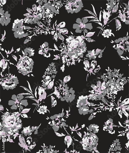 Purple and orange flowers on a white background, light colors, soft. watercolor flower seamless pattern. Watercolor print in rustic vintage style, textile or wallpaper.