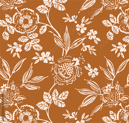 Purple and orange flowers on a white background, light colors, soft. watercolor flower seamless pattern. Watercolor print in rustic vintage style, textile or wallpaper.