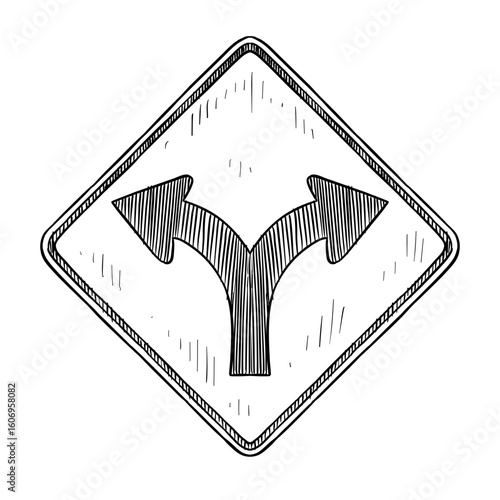 fork road sign vector line art hand drawn illustration