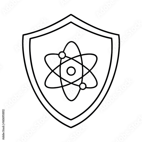 Nuclear Energy Atom Symbol Inside a Shield Vector Illustration for Safety and Science