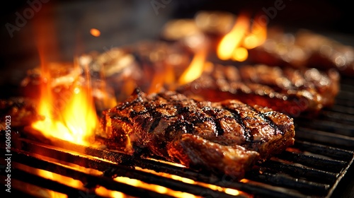 flames licking the sides of grilling meat