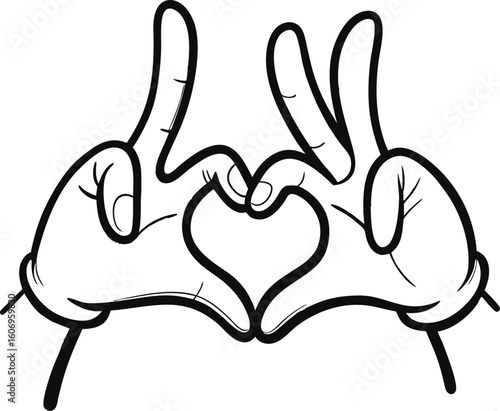 Cartoon Hands Making Heart Shape - Love Symbol Line Art Animated Hands Creating Love Symbol