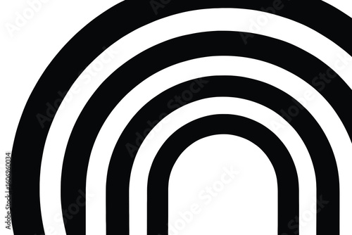 Abstract black and white archways forming a rainbow shape