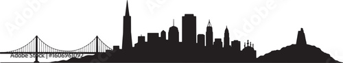 San Francisco Skyline Silhouette Vector Art Featuring Golden Gate Bridge and Cityscape