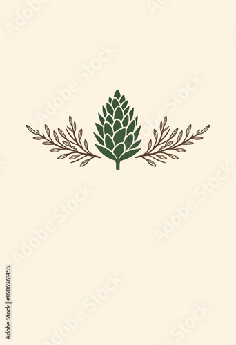 A leafy green plant with a small pinecone on top