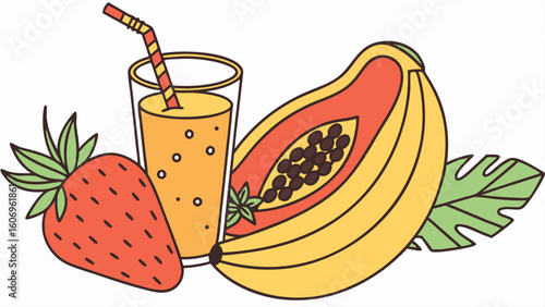 glass of juice and fruits