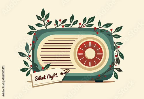 A green and white radio with a tag that says "Silent Night" on it