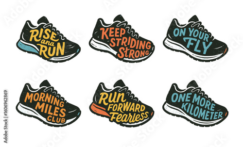 Motivational sneaker designs with inspiring running quotes
