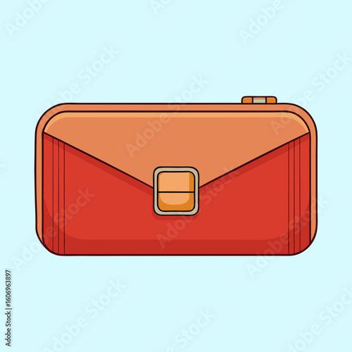 Stylized orange and red purse with flap and buckle detail illustration