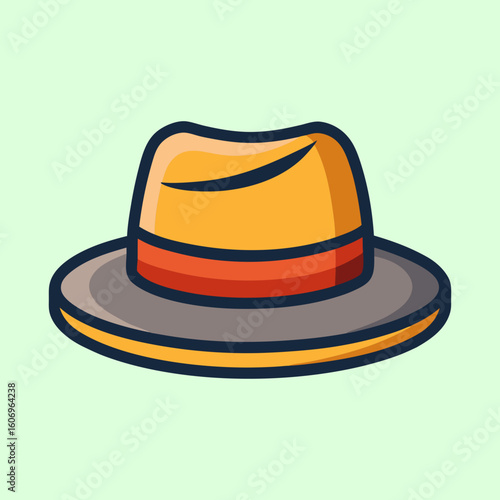 Stylized vector illustration of a fedora hat with a bright color scheme