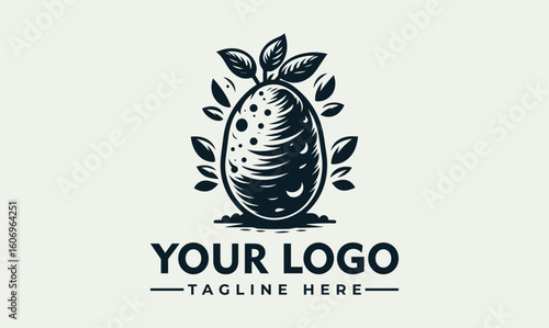 Stylized potato logo design with leaves, representing growth and agriculture.