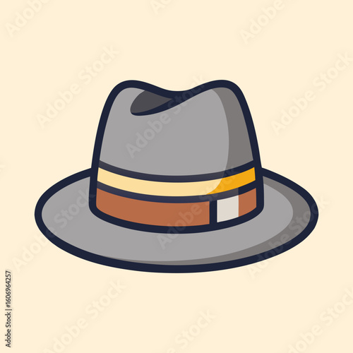 Gray Fedora with Brown and Yellow Ribbon on a Light Peach Background