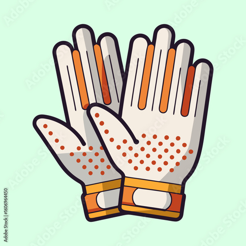 Cartoon styled work gloves with orange and gray color palette on light background